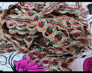 Embroidered golden green red lace