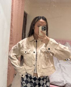 Cream Cropped Utility Jacket