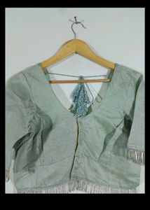 Elegant Silver Fringed Ethnic Blouse