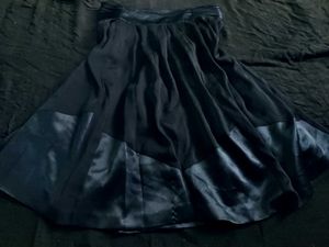Black Midi Skirt with Satin Trim