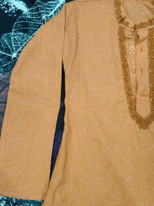 Men's Orange Embroidered Kurta