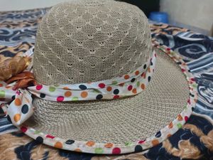 Stylish Woven Sun Hat with Polka Dot Ribbon