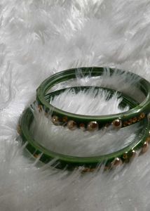 Beautiful Green Bangles with Gold Accents