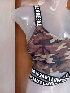 Trendy Camo Crop Top with "Love" Straps