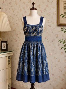 Unique Blue Smocked Waist Dress