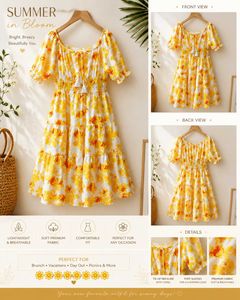Yellow Floral Tiered Mini Dress