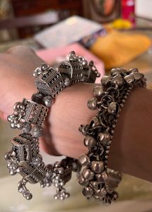 Oxidized Silver Bangles with Bells