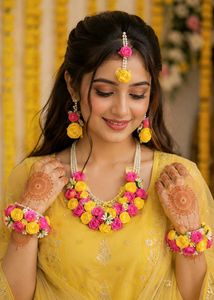 Floral Jewelry Set - Yellow &amp; Pink