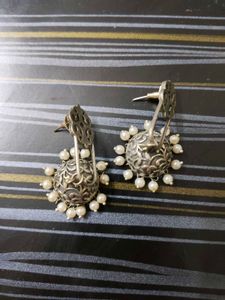Silver look alike Jhumka Earrings with Pearls