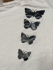 White T-Shirt with Butterfly Print