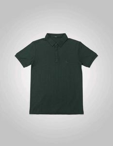Solid Green Polo Neck T-Shirt | Size M