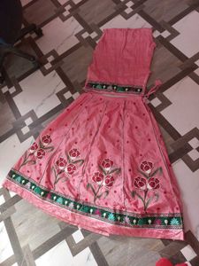 Pink Embroidered Skirt &amp; Top Set