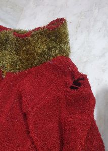 Red And Green Glittery Fur Cardigan