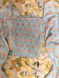 Blue Floral Puff Sleeve Top