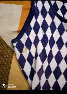 Blue And White Check Woolen Dress