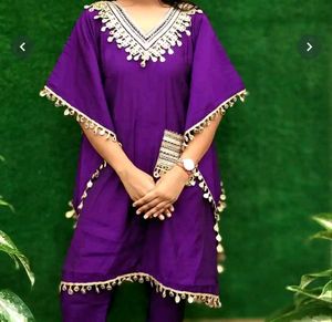 Silk real mirror Purple Kaftan Kurta Set