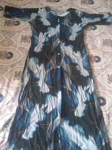 Blue Feather Print Kurta