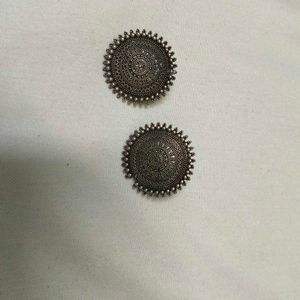 Oxidized Silver Round Jhumka Earrings