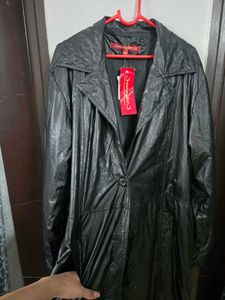 Black Faux Leather Long Coat fits M~L