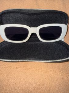White Rectangular Sunglasses with Case