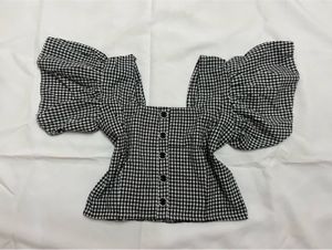 Gingham Puff Sleeve Square Neck Top