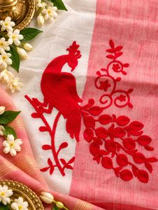 Elegant White &amp; Red Saree