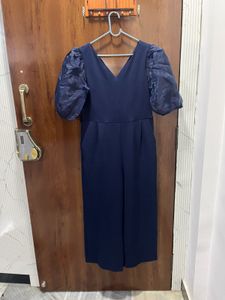 Navy Blue Jumpsuit with Puff Sleeves