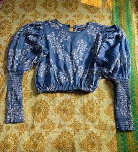 /Pinteresty blue Floral Puff sleeve crop Top
