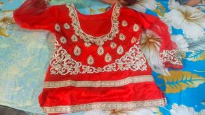 beautiful bright red fish cut heavy bridal lehanga