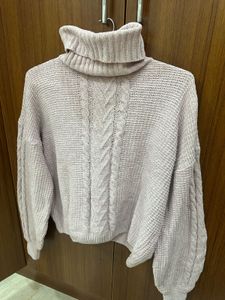 Lavender Cable Knit Turtleneck Sweater