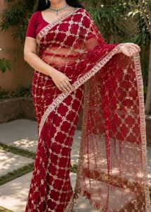 Stunning Red Embellished Saree