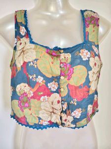 Floral Print Cropped Button-Up Top