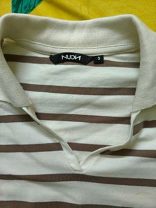 Striped Polo Neck fitted top