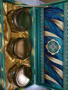 Wooden Storage Box With Three Glass Jars