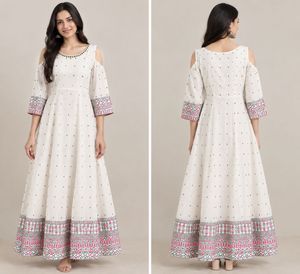 White ethnic gown with gold foil print
