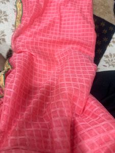Elegant Pink Embroidered Saree Very light weight