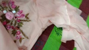 Elegant Pink Embroidered Kurti and peach top combo