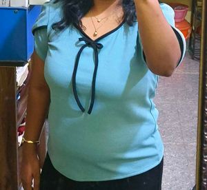 Aqua Blue Tie-Neck Top