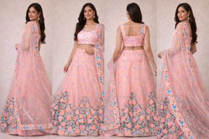 Stunning Peach Floral Lehenga Choli