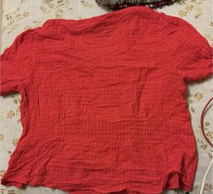 Red Textured Double-Breasted Top