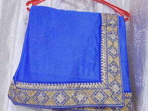 Net Blue &amp; Gold Saree