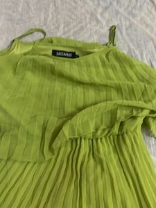 Lime Green Pleated Midi Dress