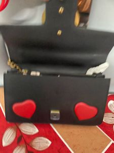 Black Leather Heart Crossbody Bag