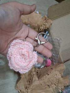 personalized handmade crochet rose keychain set
