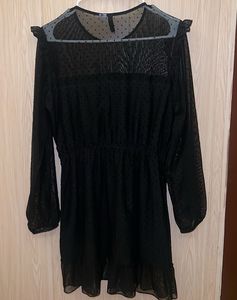 Black Sheer Dot Dress