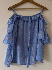 Blue Polka Dot Off-Shoulder Top