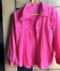 Vibrant Pink Textured Button-Up Blouse