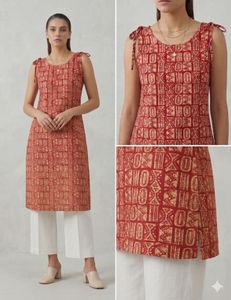Stylish Red Block Print Sleeveless Kurta