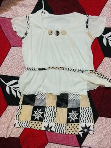 Chic White &amp; Patterned Mini Dress