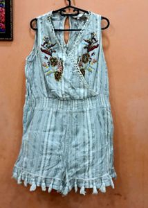 Embroidered Striped Romper